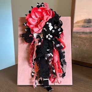 Coral and Black Flower Pin by The Classy Quill